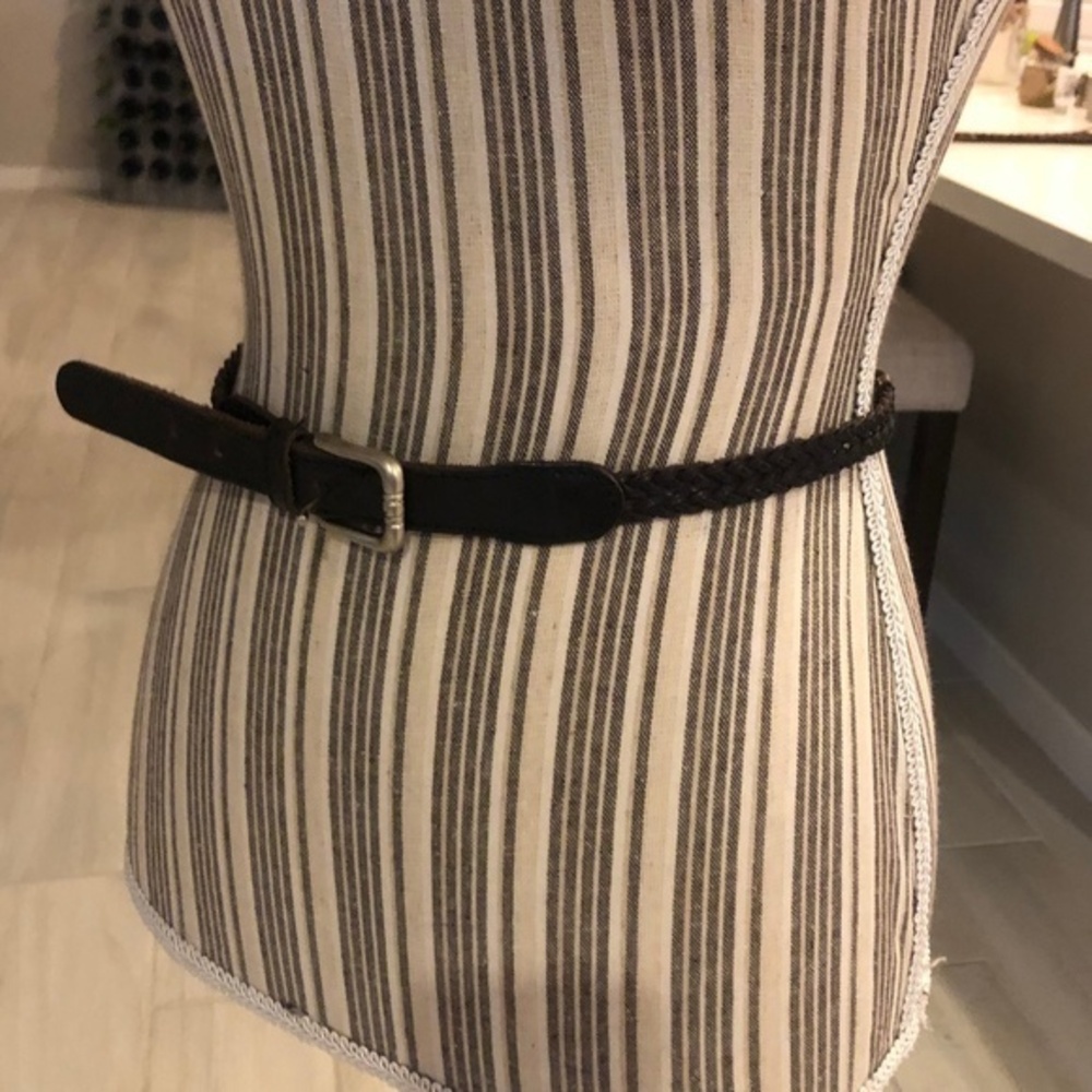 Dark Brown Leather Braided Belt, Silver Buckle